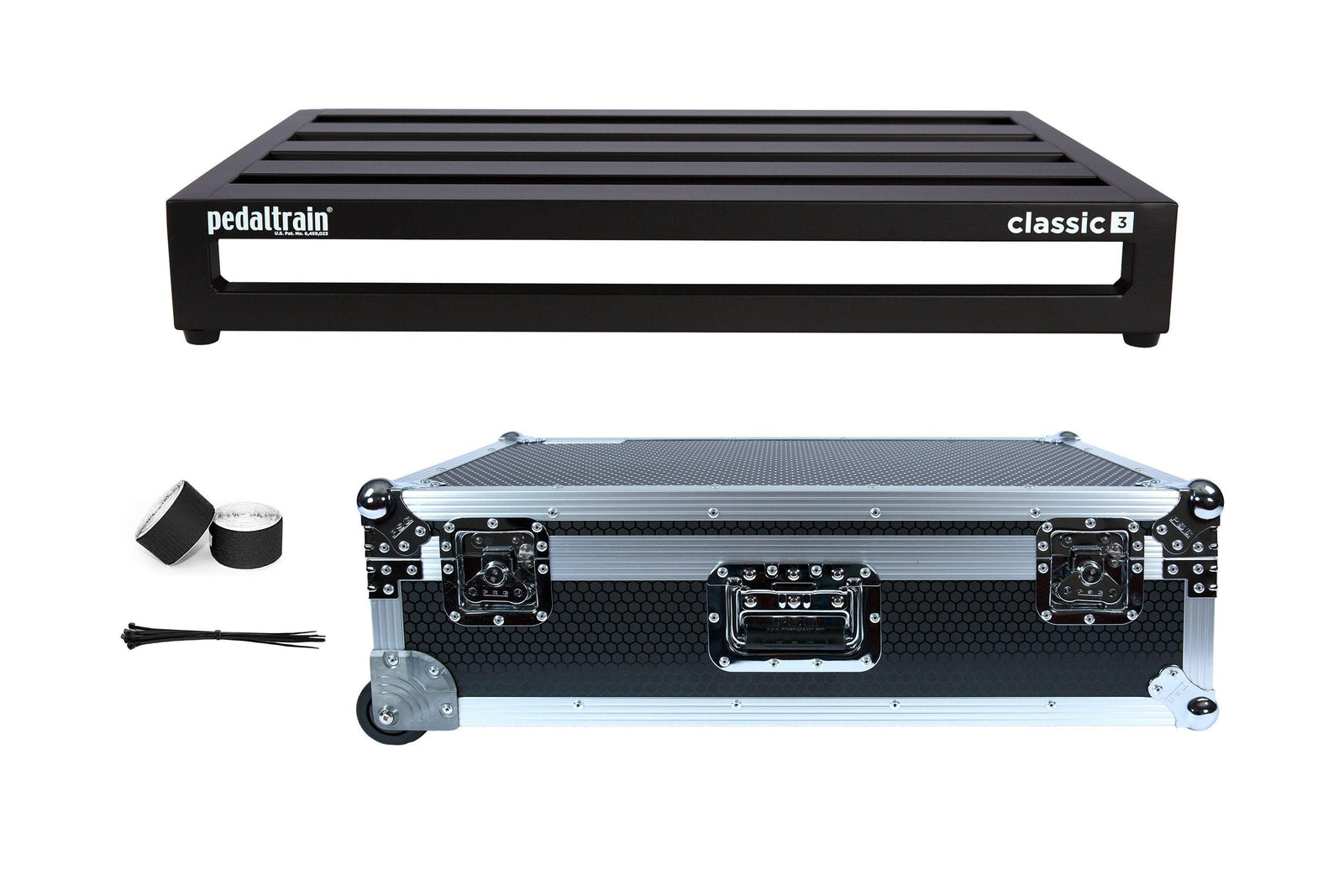 Pedaltrain Classic 3 with Wheeled Tour Case in Black Honeycomb Finish - Pedaltrain - 5 Rails, 8" Incline, Black Honey Comb, Classic 3, Classic Series, Pedal Board w/ Tour Case, PT-3, Tour Case, Wheels, Width: 20"-24" - KO Music Marketing